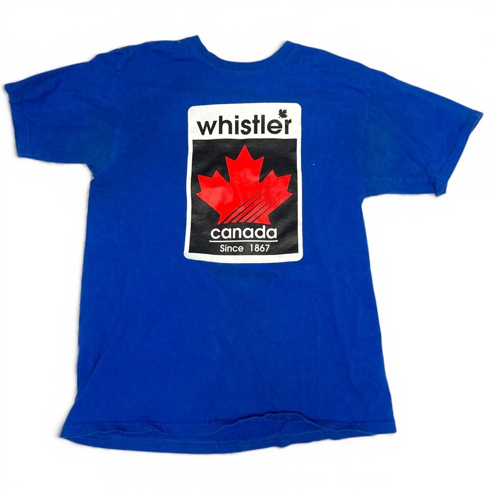Snowcap Whistler Canada Crew Neck T-Shirt Blue Unisex M Maple Leaf Graphic Tee